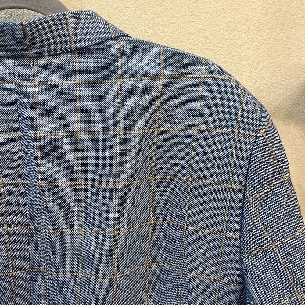 SAND Blazer Sz 46US Angelico Wool Linen Blue Windowpane Plaid Sport Coat - Picture 3 of 11
